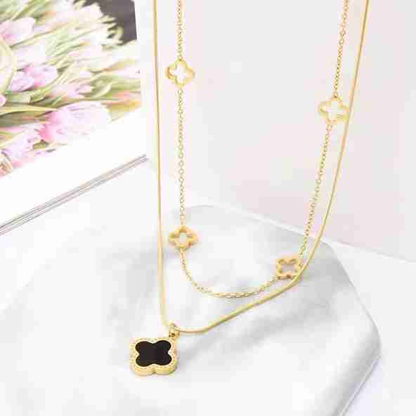 Double Layer Four Leaf Clover Necklace